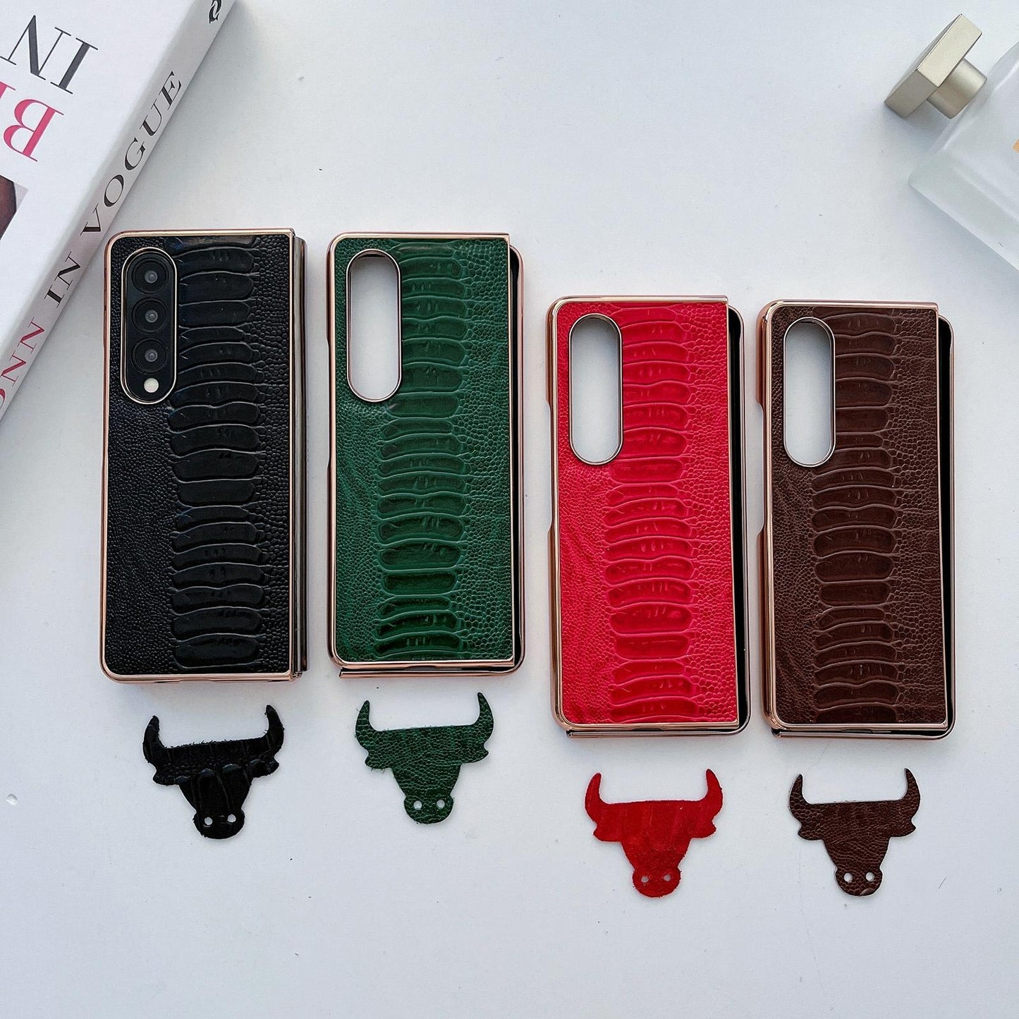 For Samsung Galaxy Z Fold4 5G Genuine Leather Nano Plating Phone Case - Coffee