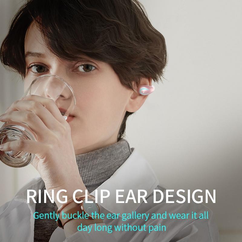 Ultra-light Wireless Earphone with Mic - Bluetooth 5.0 - Ear Clip - Stereo - Black