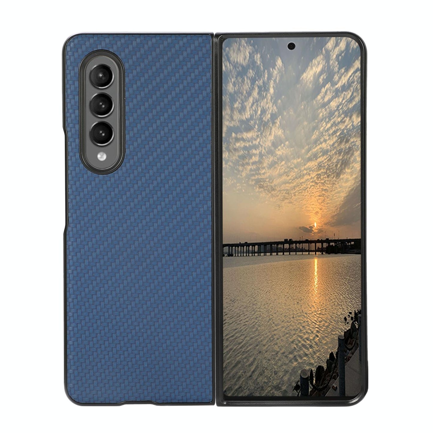 For Samsung Galaxy z Fold4 5G Carbon Fiber Texture Leather Phone Case - Pu Material - Blue