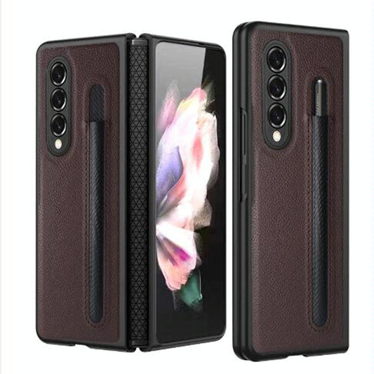 For Samsung Galaxy Z Fold4 5G Litchi Texture Hinge Case - Brown