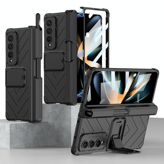 For Samsung Galaxy Z Fold4 5G Magnetic Armor Case With Push Pen - Black