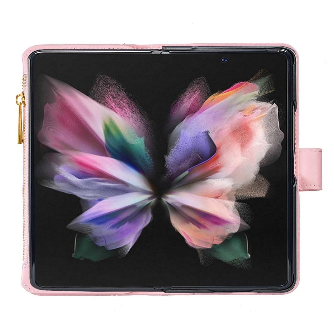 For Samsung Galaxy Z Fold4 5G Leather Zip Wallet - Diamond Lattice Design - Pink