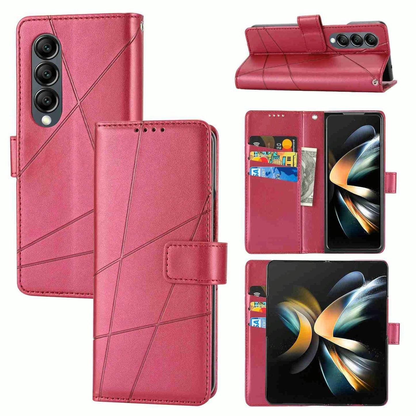 For Samsung Galaxy Z Fold4 5G Embossed Pu Leather Phone Case - Red