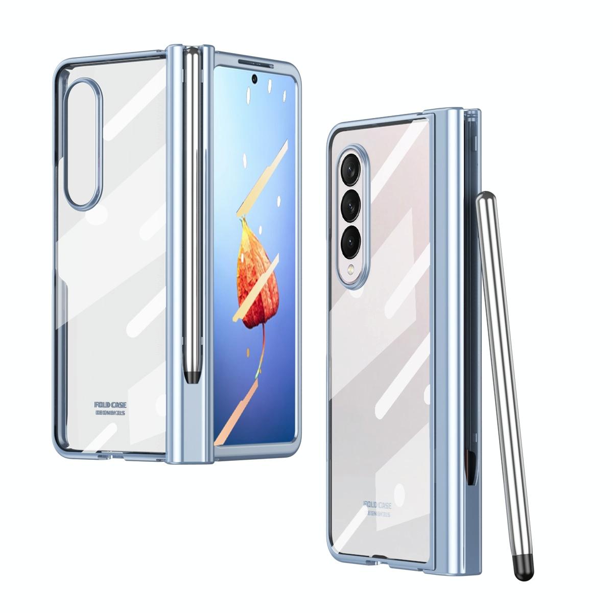 For Samsung Galaxy Z Fold4 5G Full Body Phone Case with Integrated Hinge and Pen Slot - Silver