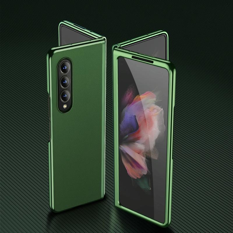 For Samsung Galaxy Z Fold4 5G Leather Plated Phone Cover - Green