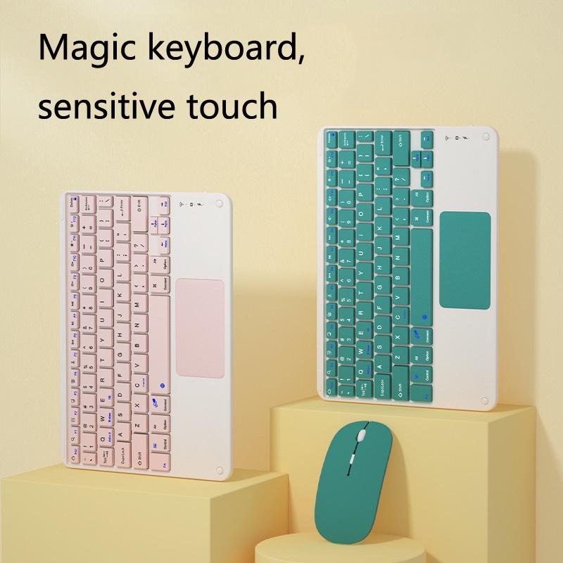 Portable 9.7 Tablet Keyboard With Bluetooth Touchpad & Mouse Set For Ipad - Green + Mouse
