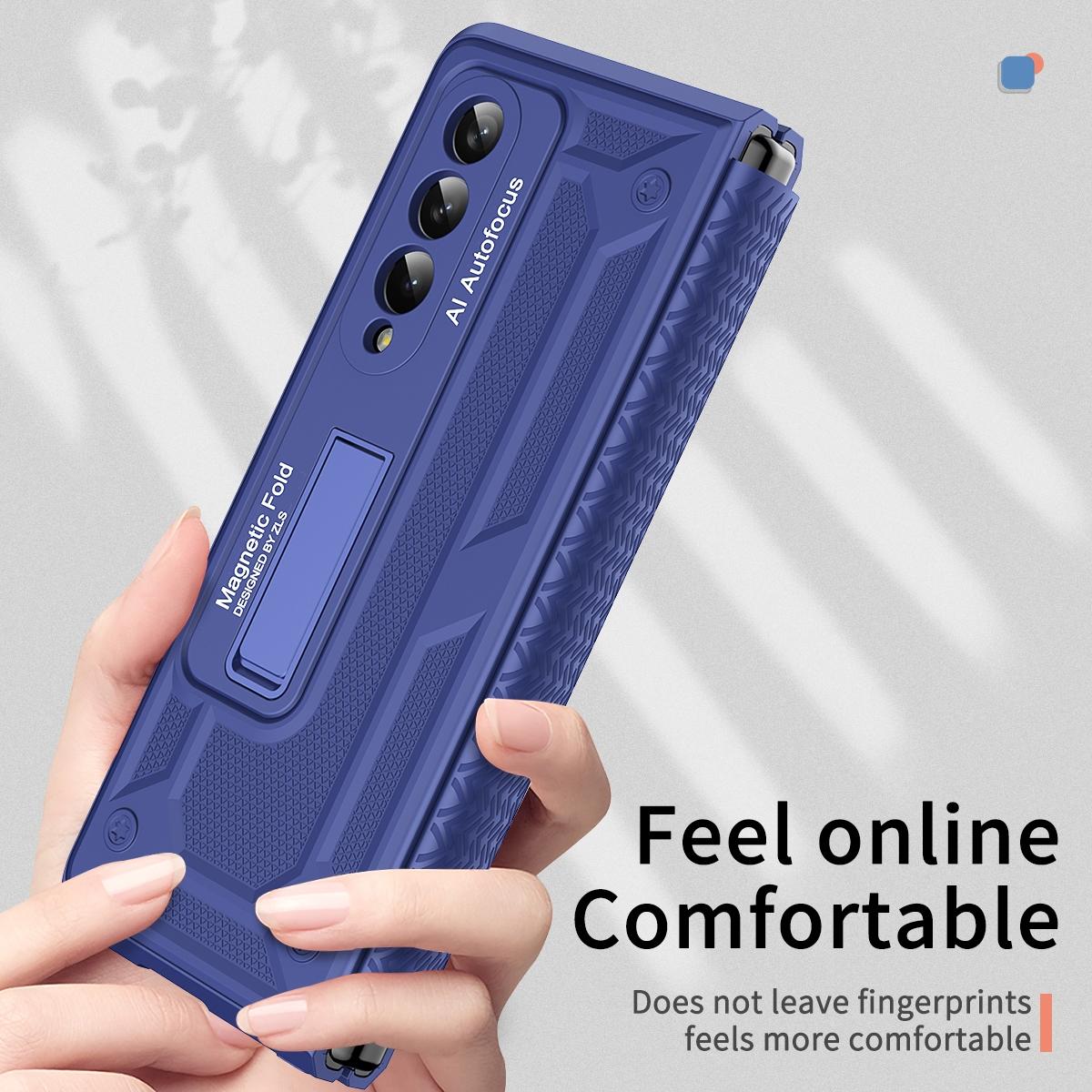 For Samsung Galaxy Z Fold4 5G Telescopic Hinge Foldable Phone Case With Stand - - Blue