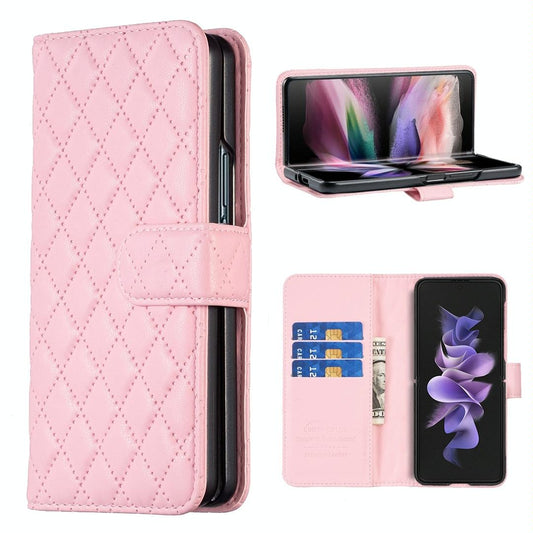 For Samsung Galaxy Z Fold4 5G Samsung Fold 4 Diamond Lattice Wallet Case - Sleek And Stylish - Pink