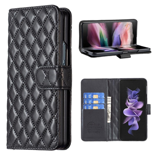 For Samsung Galaxy Z Fold4 5G Samsung Fold 4 Diamond Lattice Wallet Case - Sleek And Stylish - Pink