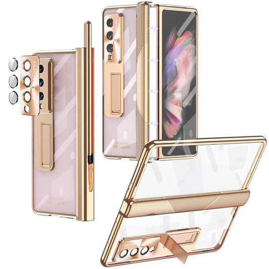 For Samsung Galaxy Z Fold4 5G Magnetic Phone Case With Holder - Plating Finish - Champagne Gold