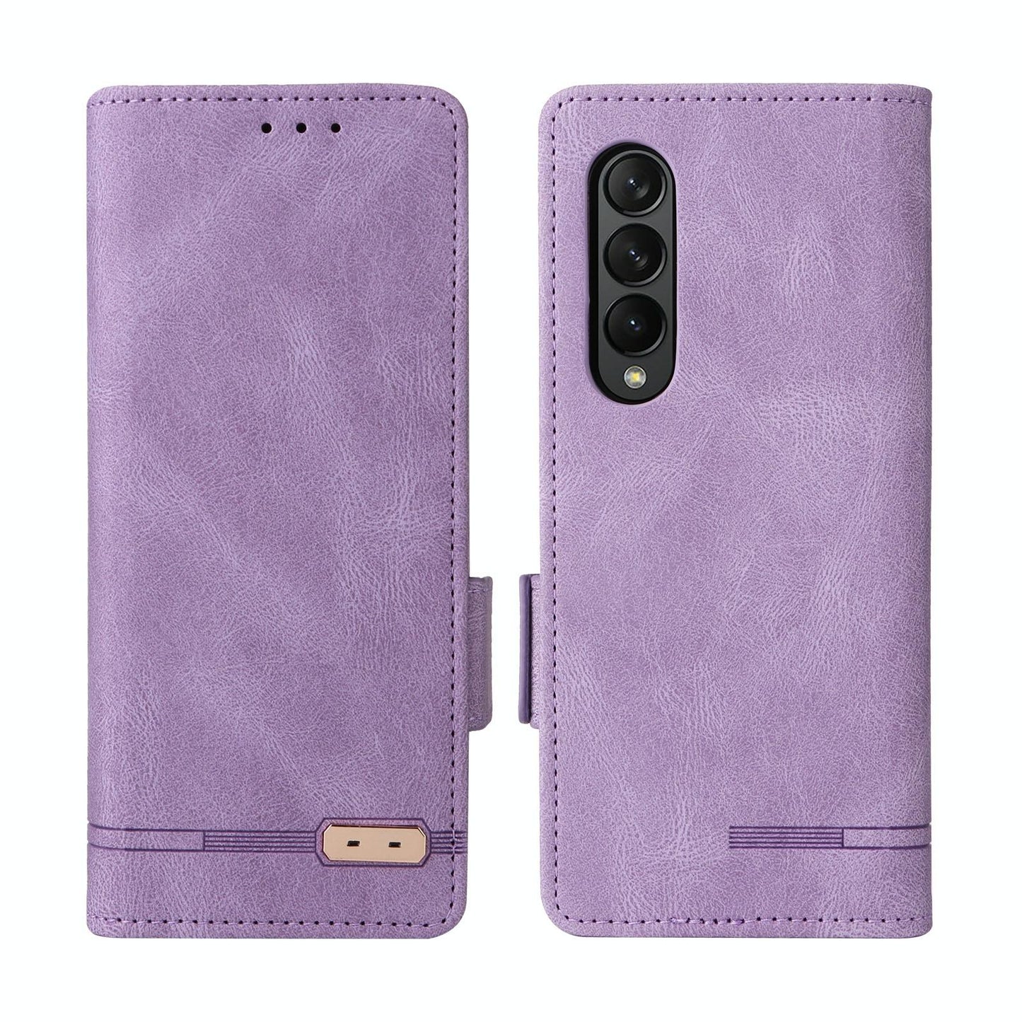 For Samsung Galaxy Z Fold4 5G Leather Flip Case With Magnetic Clasp - Purple