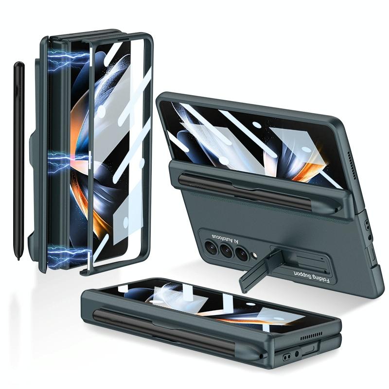 For Samsung Galaxy Z Fold4 5G Foldable Magnetic Flip Case With Holder & Pen Slot - Gkk - Silver
