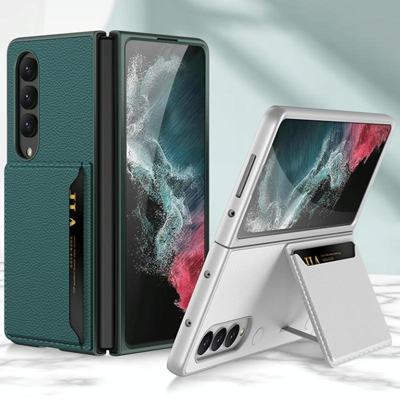 For Samsung Galaxy Z Fold4 5G Leather Case With Card Slots - Ultra Thin - Silver