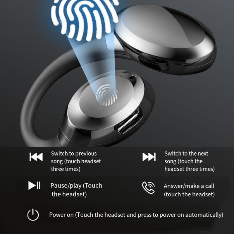 Waterproof Touch Control Wireless Earphones with Ear-hook for Sports - White