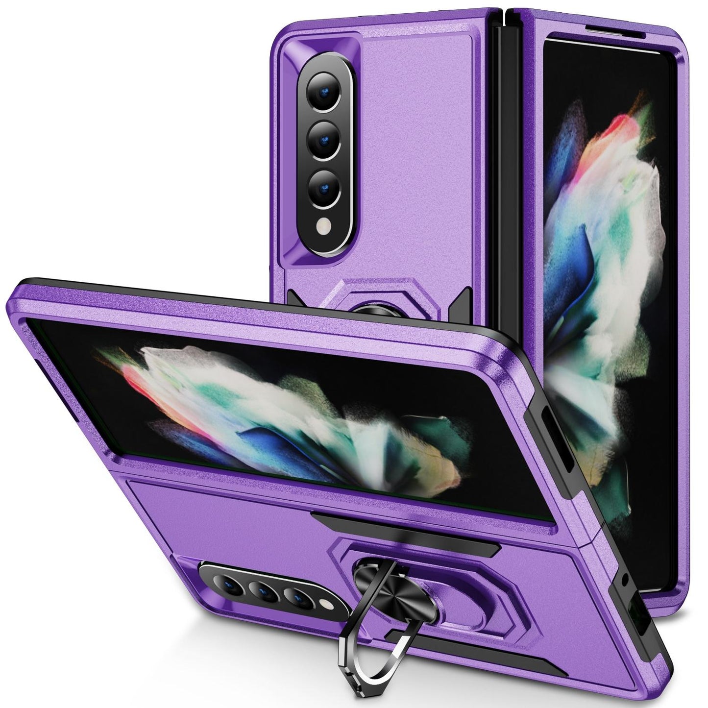 For Samsung Galaxy Z Fold4 5G Shockproof Case With Holder - Pc Tpu - Black