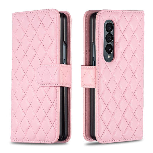 For Samsung Galaxy Z Fold4 5G Diamond Lattice Flip Wallet Case - Pink