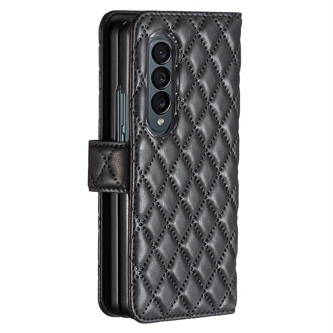 For Samsung Galaxy Z Fold4 5G Diamond Lattice Flip Wallet Case - Pink