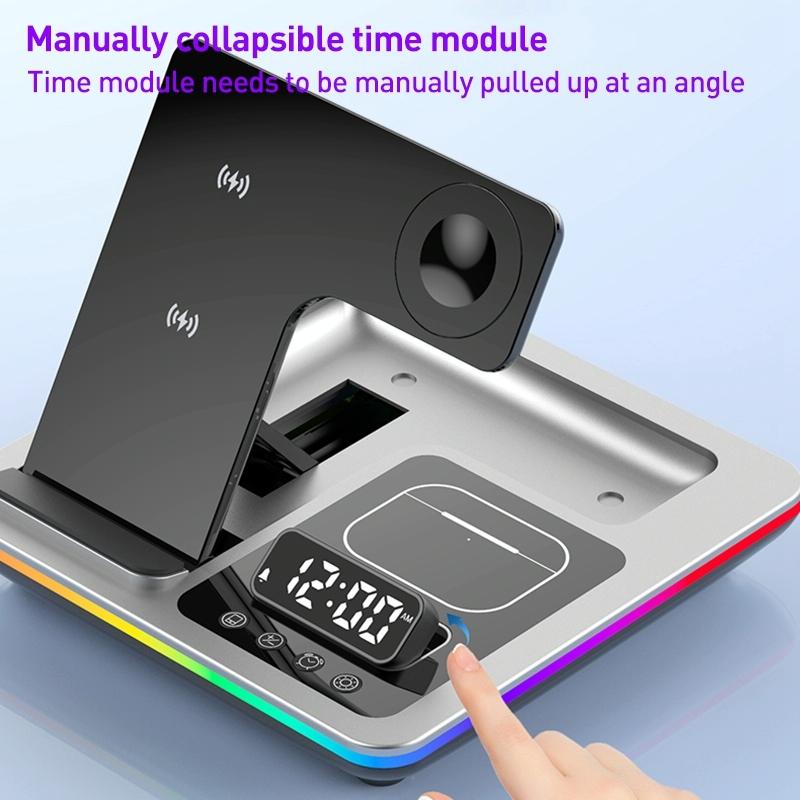 15W 5 In 1 Foldable Wireless Charger Stand - Silver