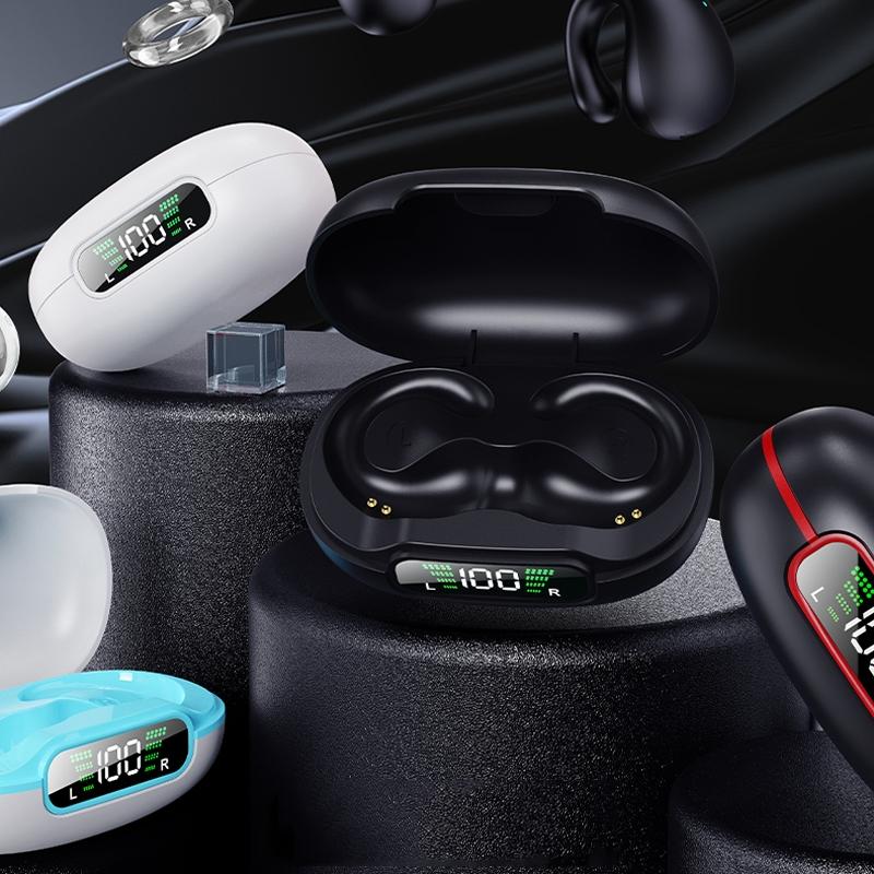 Wireless Bluetooth Earphone with Charging Case - Clip-on - Black Red
