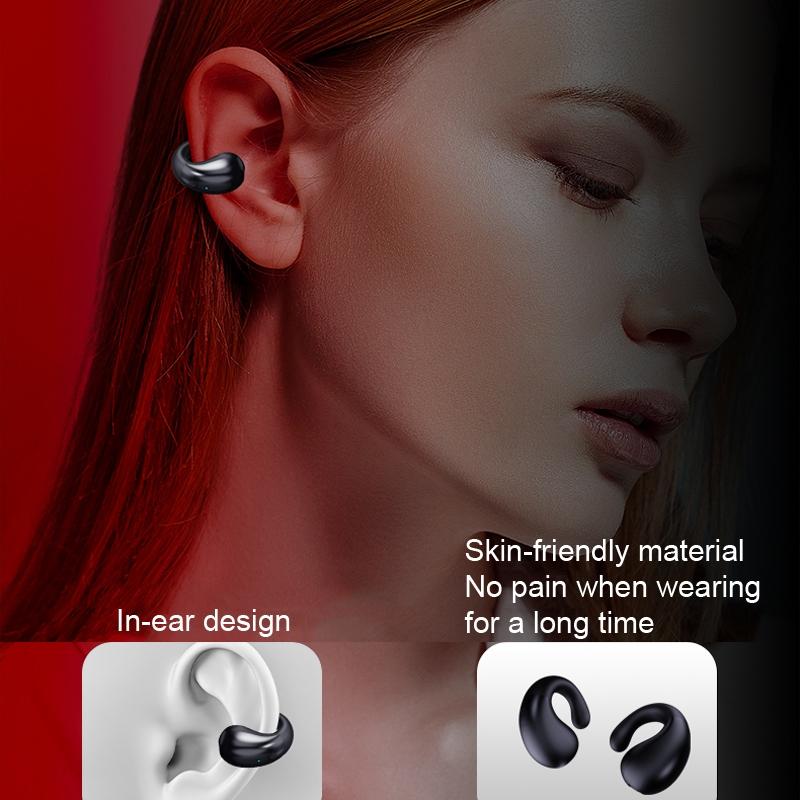 Wireless Bluetooth Earphone with Charging Case - Clip-on - Black Red