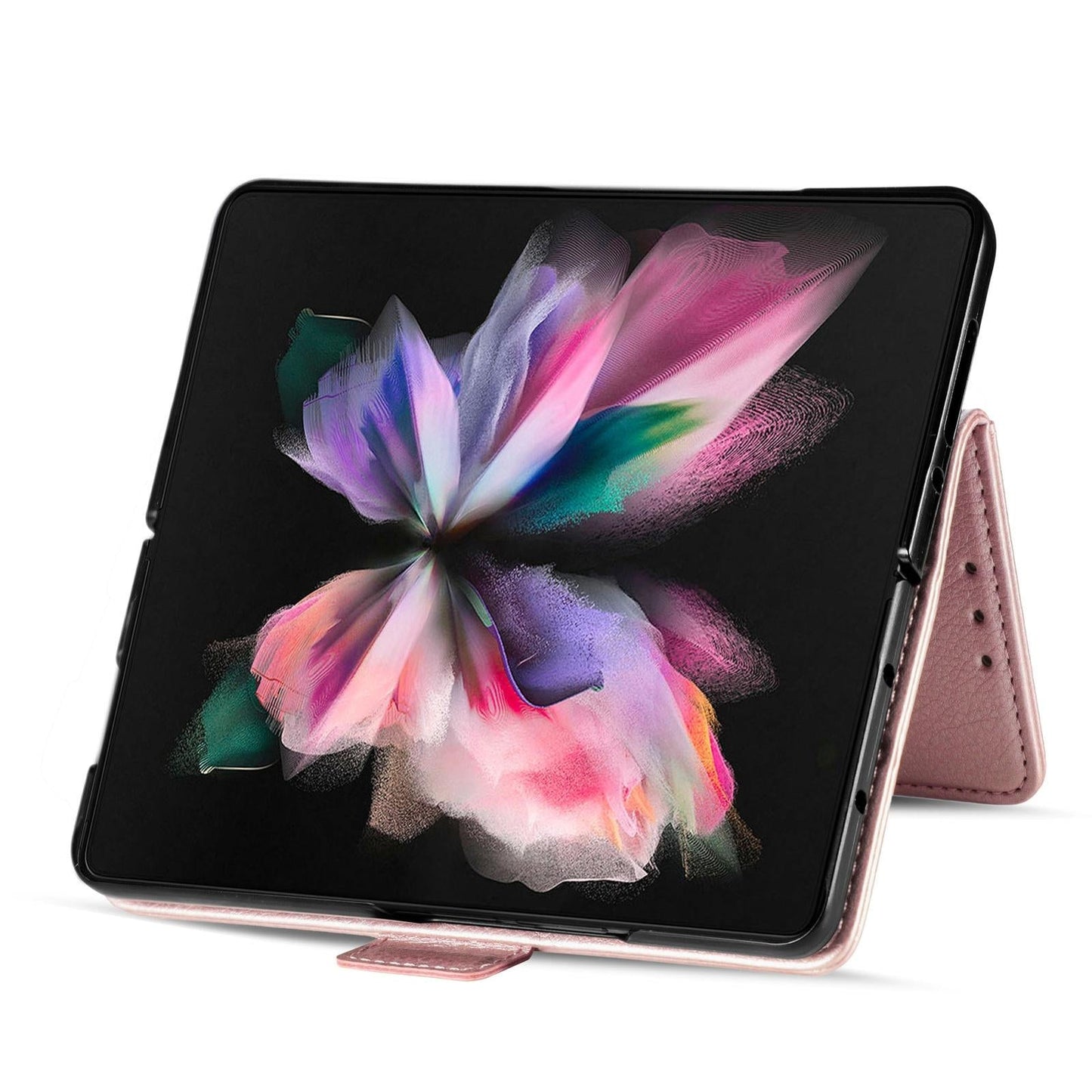 For Samsung Galaxy Z Fold4 5G Litchi Pattern Case With Pen And Card Slots - 4 - Rose Gold