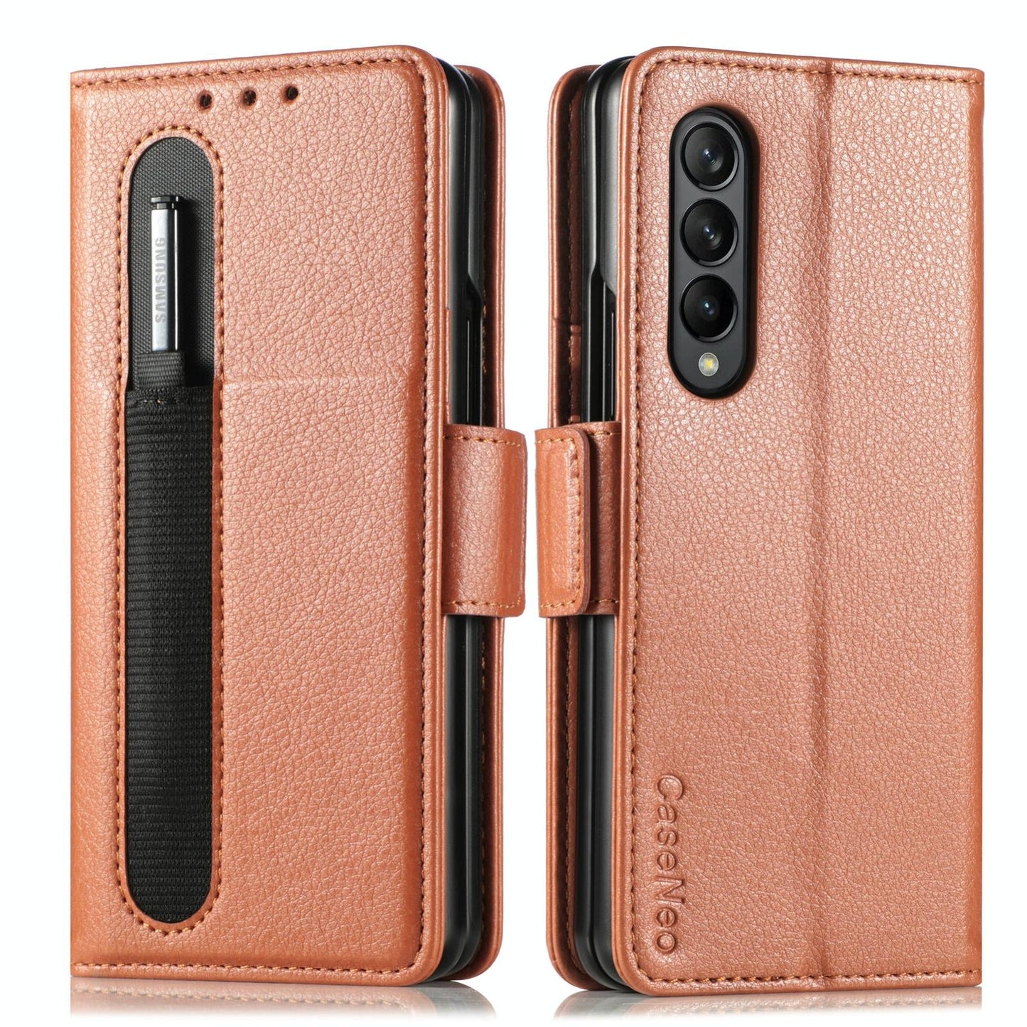 For Samsung Galaxy Z Fold4 5G Litchi Pattern Case With Pen And Card Slots - 4 - Rose Gold