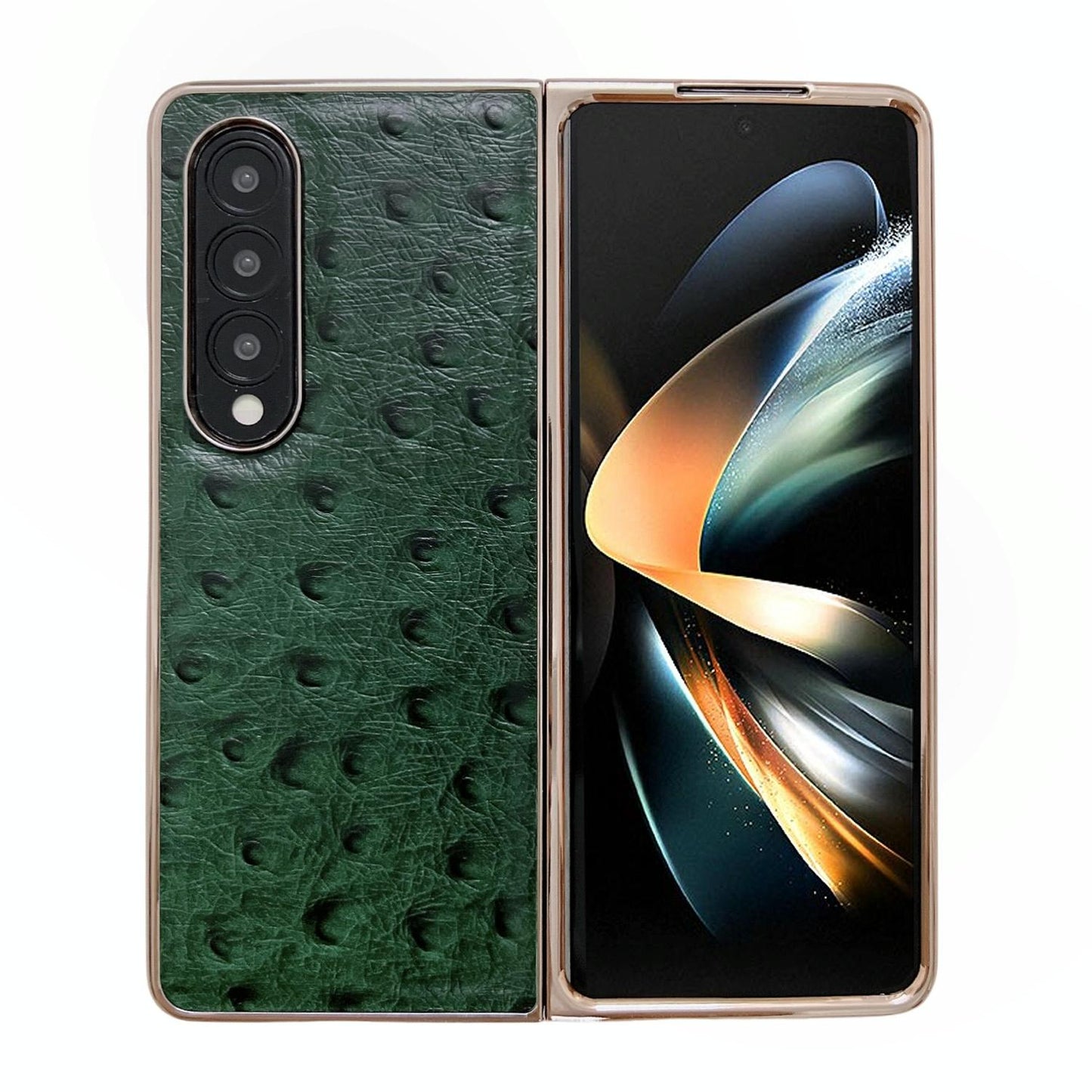 For Samsung Galaxy Z Fold4 5G Ostrich Leather Phone Case - Black