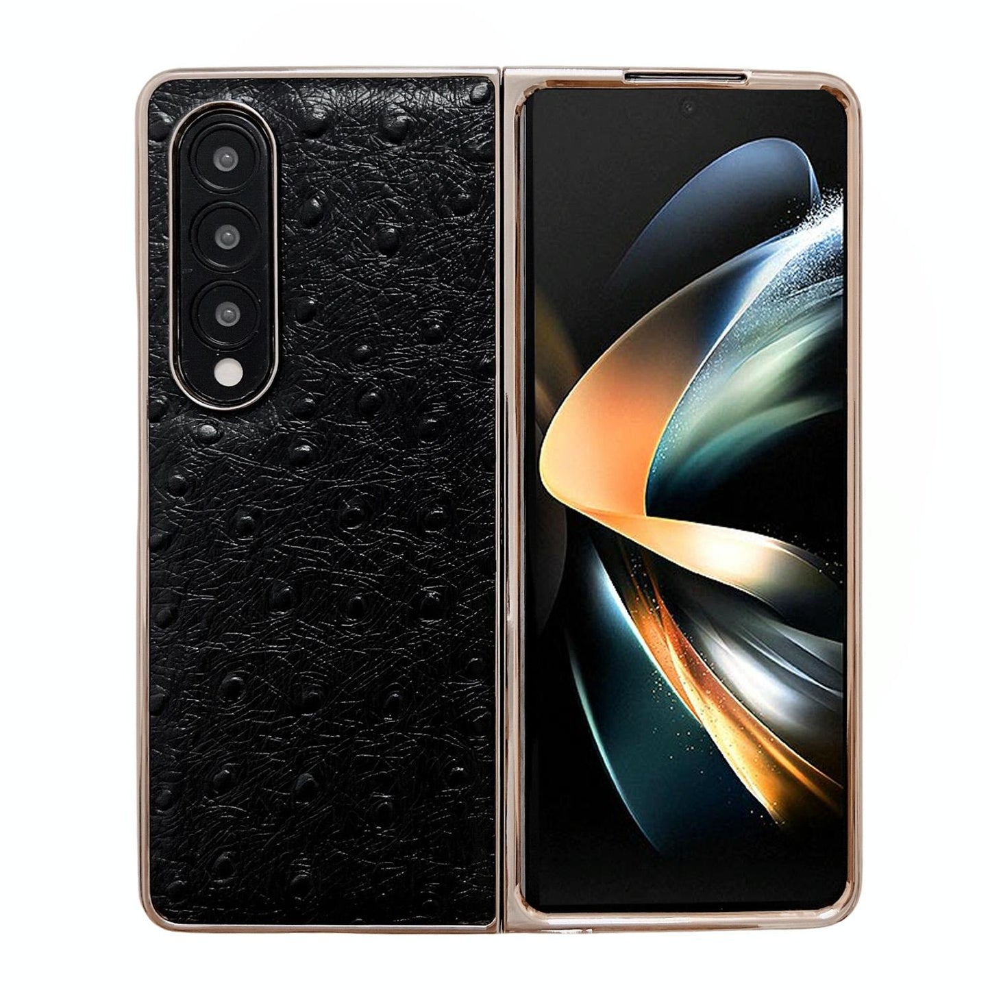 For Samsung Galaxy Z Fold4 5G Ostrich Leather Phone Case - Black