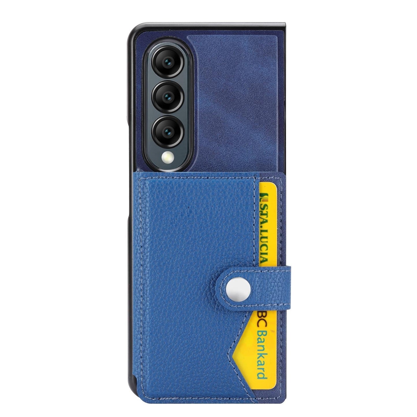 For Samsung Galaxy Z Fold4 5G Samsung Galaxy Z Fold4 Litchi Pattern Single Button Card Holder Phone Case - Brown