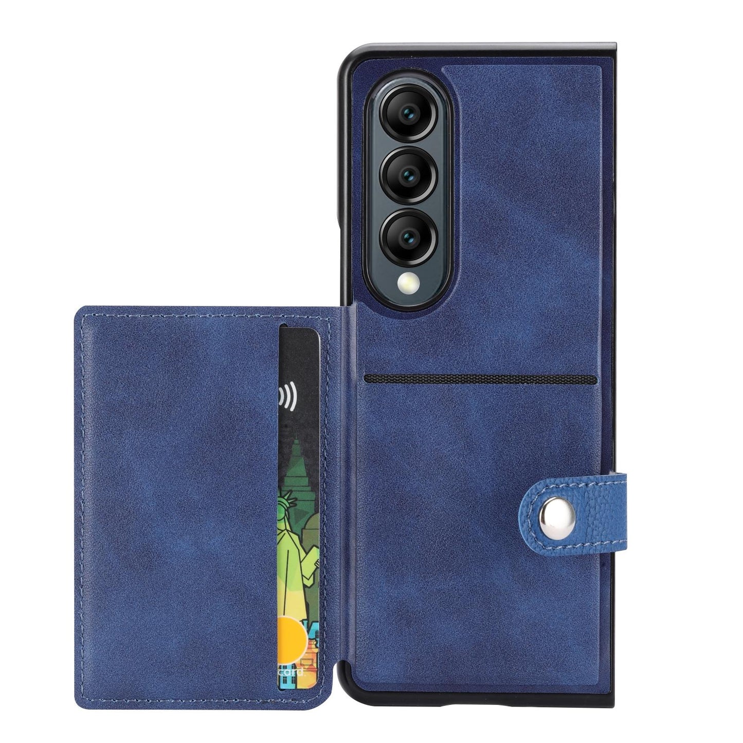 For Samsung Galaxy Z Fold4 5G Samsung Galaxy Z Fold4 Litchi Pattern Single Button Card Holder Phone Case - Brown