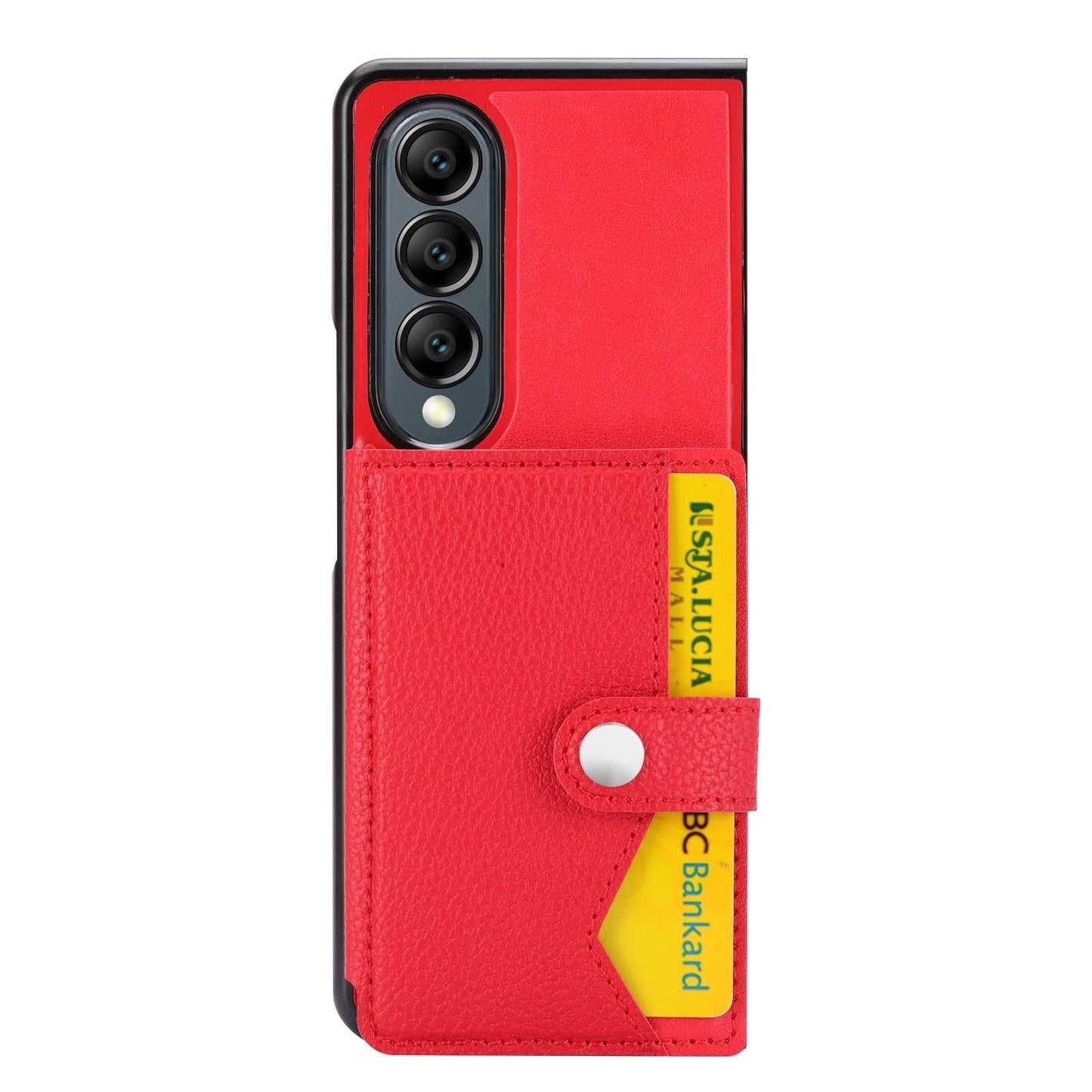 For Samsung Galaxy Z Fold4 5G Samsung Galaxy Z Fold4 Litchi Pattern Single Button Card Holder Phone Case - Brown