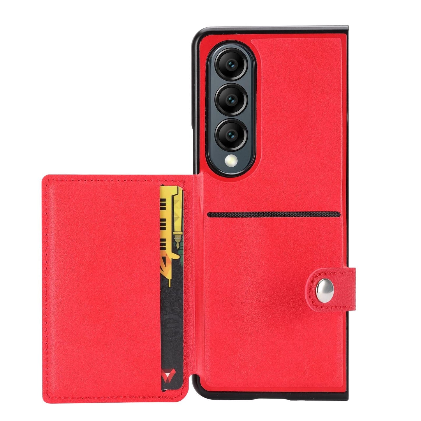 For Samsung Galaxy Z Fold4 5G Samsung Galaxy Z Fold4 Litchi Pattern Single Button Card Holder Phone Case - Brown