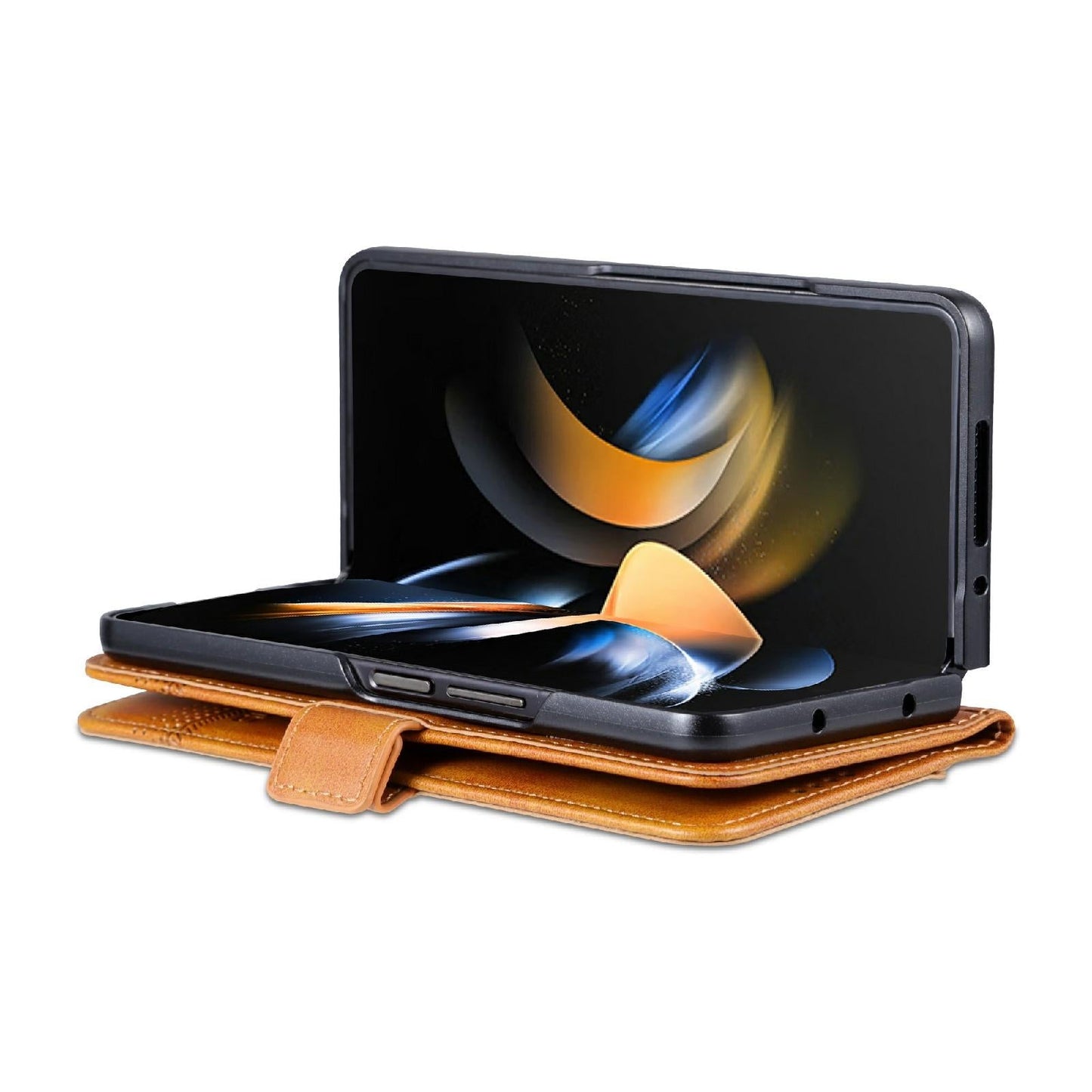 For Samsung Galaxy Z Fold4 5G Leather Magnetic Phone Case - Calf Texture - Dark Brown