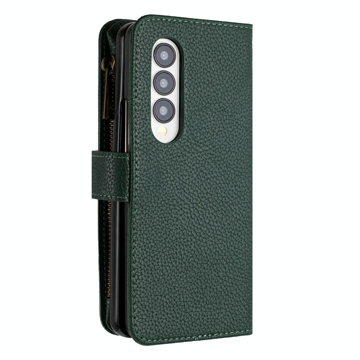 For Samsung Galaxy Z Fold4 5G Litchi Texture Zip Wallet - Green