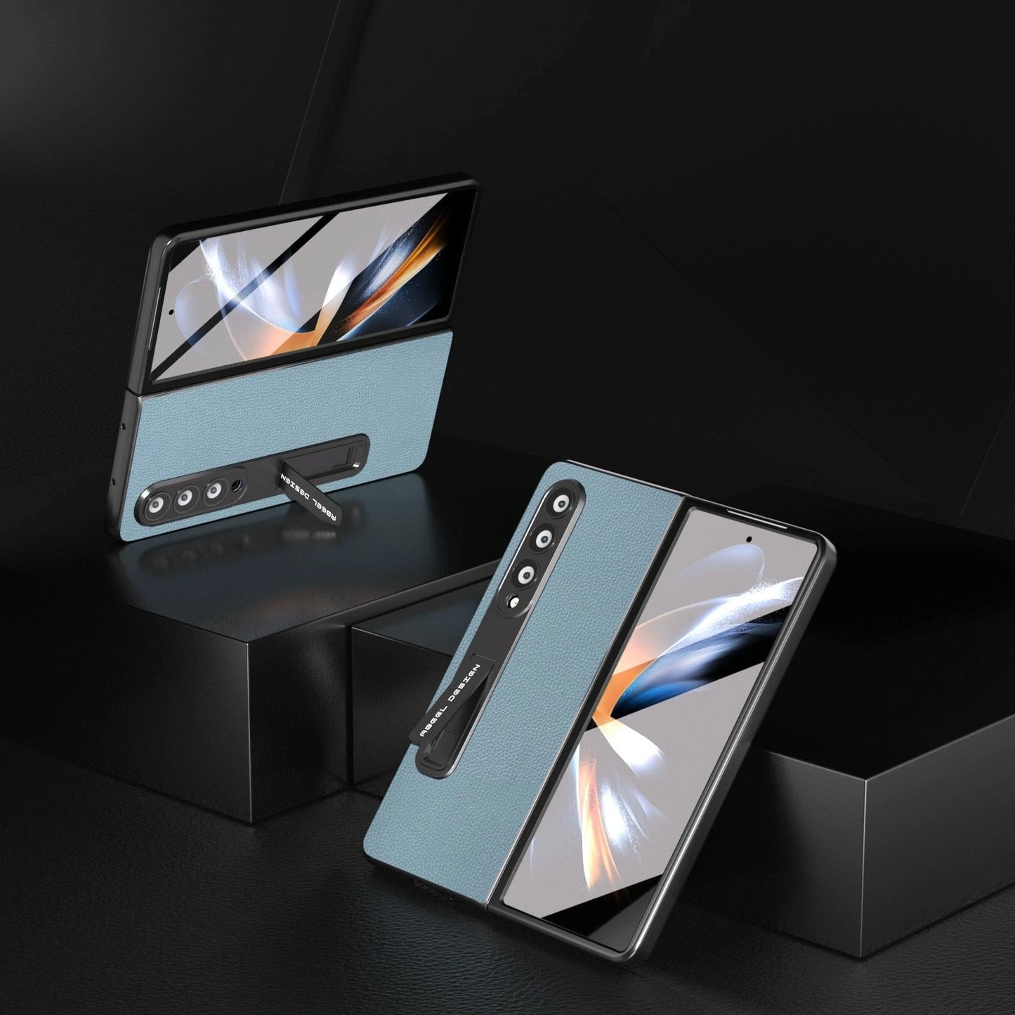 For Samsung Galaxy Z Fold4 5G Leather Phone Case With Holder - Blue