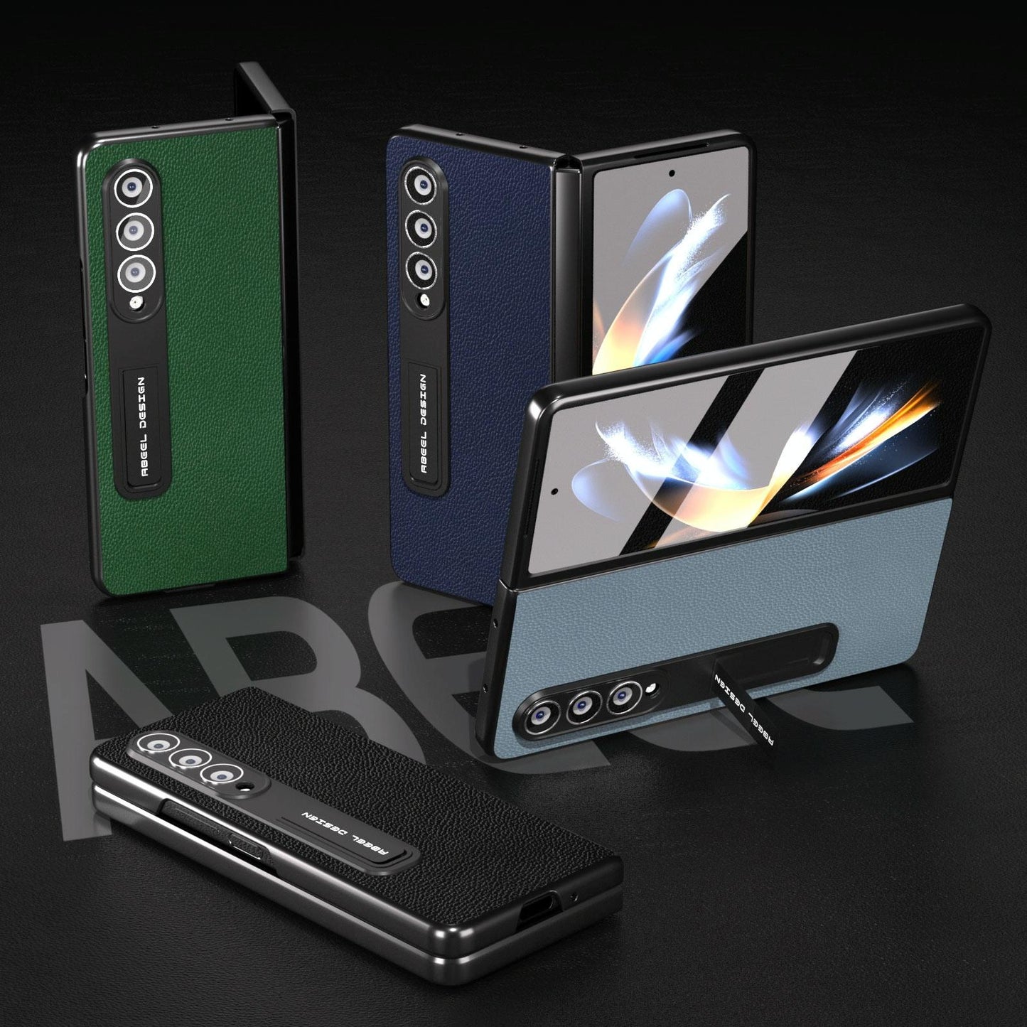 For Samsung Galaxy Z Fold4 5G Leather Phone Case With Holder - Blue