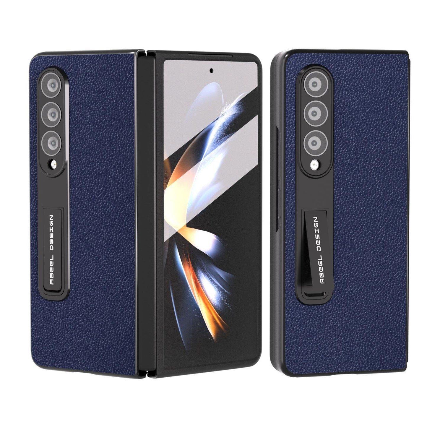 For Samsung Galaxy Z Fold4 5G Leather Phone Case With Holder - Blue