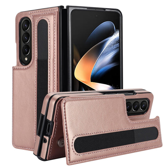 For Samsung Galaxy Z Fold4 5G Double Buckle Phone Case With Pen Slots - Rose Gold