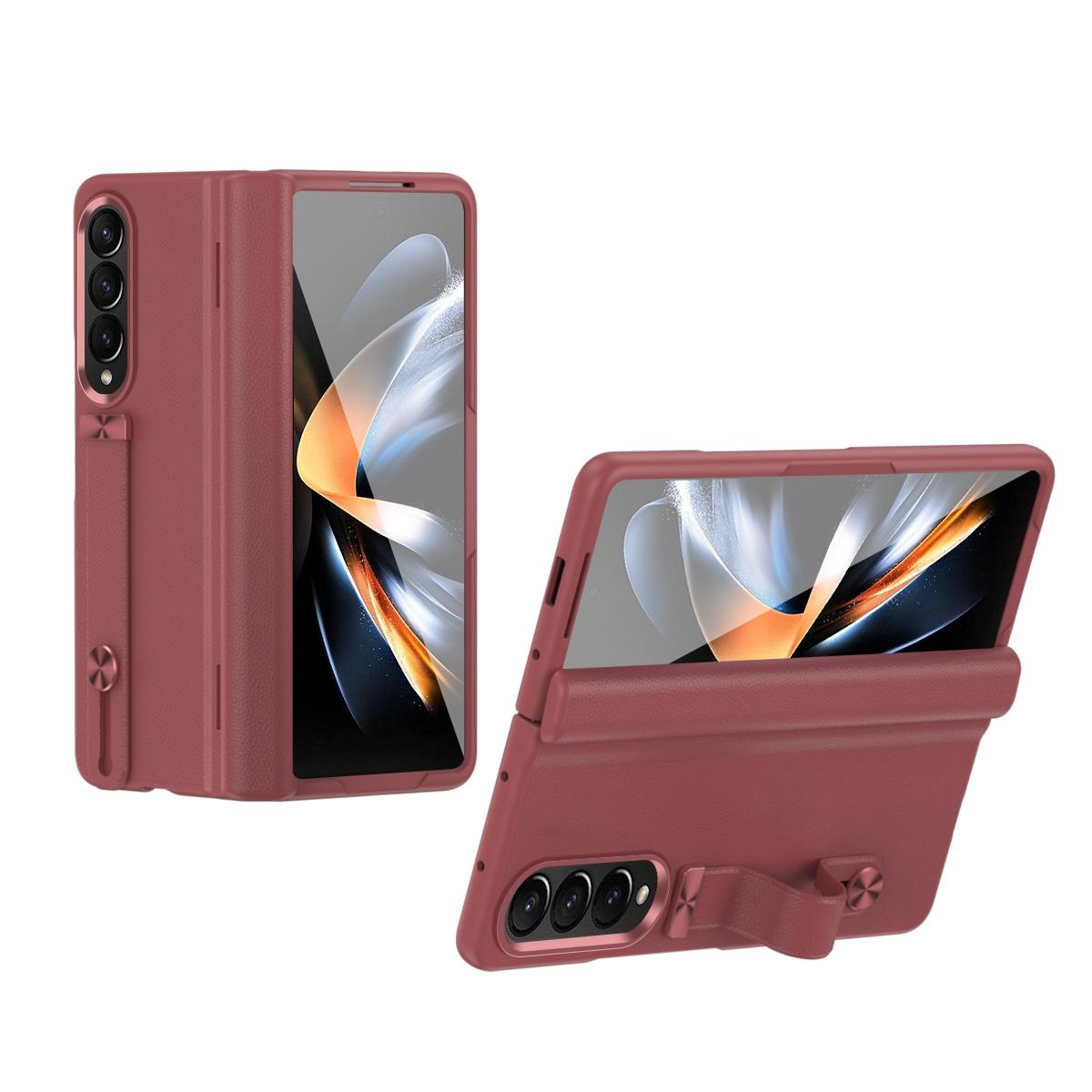Samsung Galaxy z Fold 4 Leather Wristband Phone Case - Red