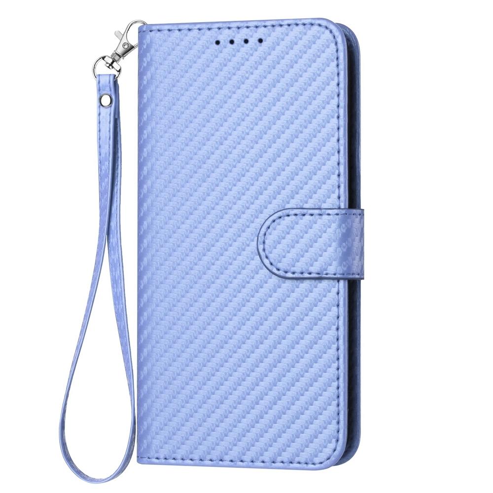 For Samsung Galaxy Z Fold4 5G Carbon Fiber Leather Phone Case With Lanyard - Royal Blue