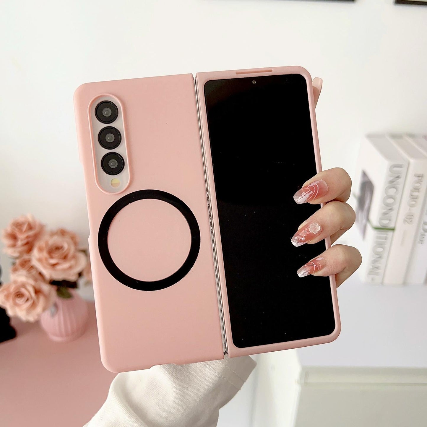 For Samsung Galaxy Z Fold4 5G Shockproof Magnetic Phone Case - Skin Protection - Pink
