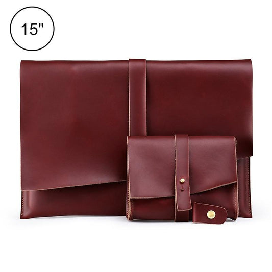 15 Laptop / Tablet Bag - Genuine Leather - Universal - Cable Winder - Business Power Adapter - Coffee