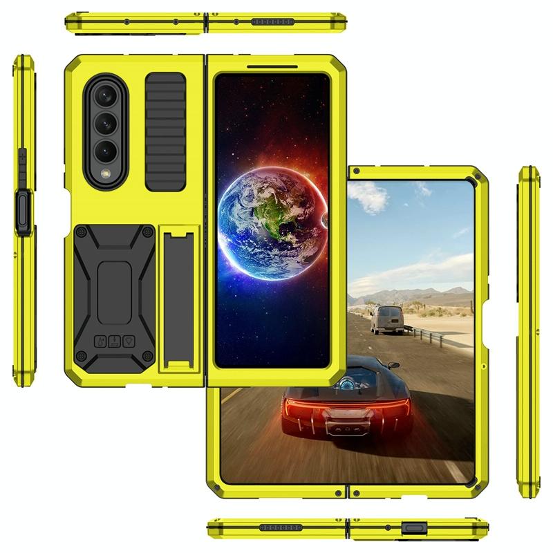 For Samsung Galaxy Z Fold4 5G Shockproof Metal Case With Holder - Yellow