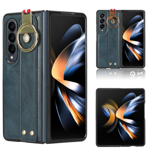 For Samsung Galaxy z Fold4 5G Leather Wristband Phone Case - Back Cover - Blue