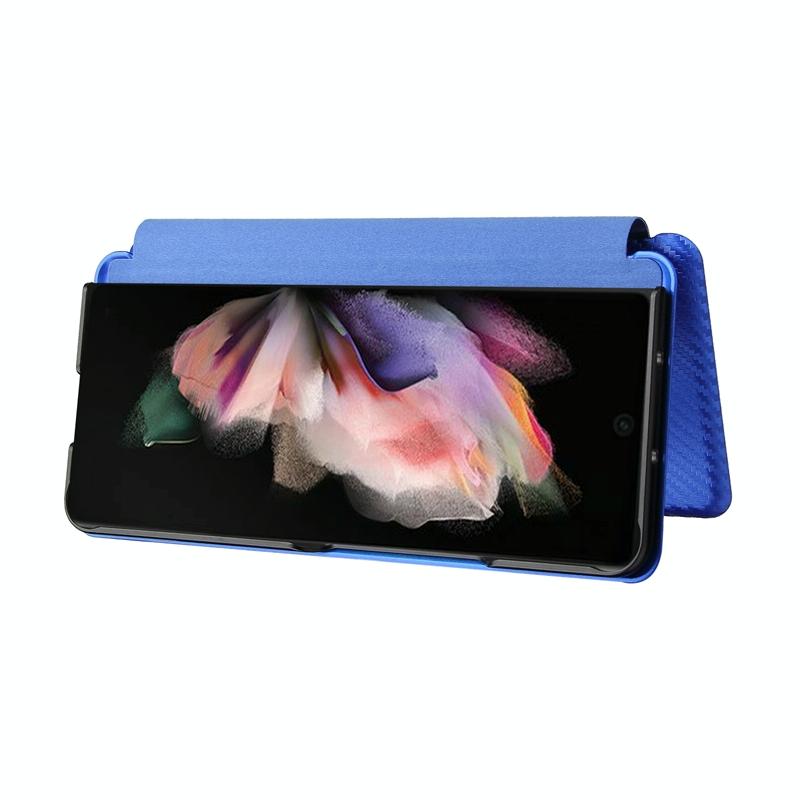 For Samsung Galaxy Z Fold4 5G Carbon Fiber Flip Leather Case - Blue