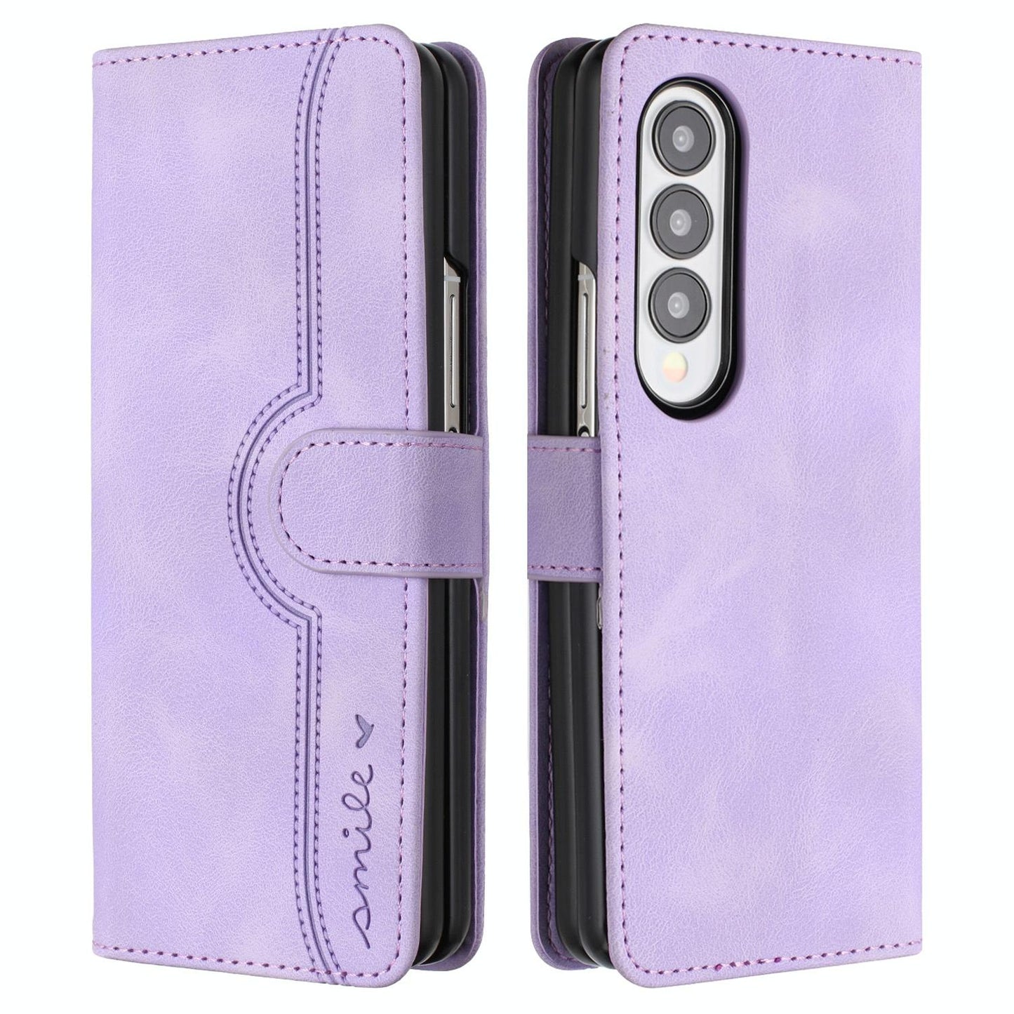 For Samsung Galaxy Z Fold4 5G Leather Phone Case With Heart Pattern - Purple