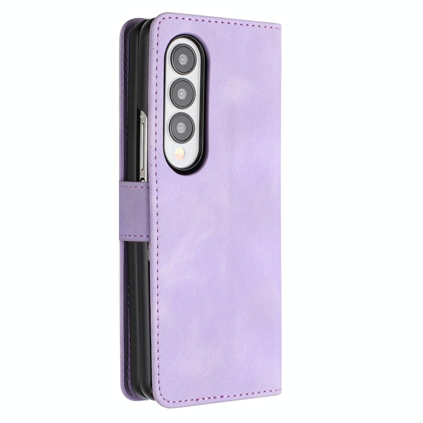 For Samsung Galaxy Z Fold4 5G Leather Phone Case With Heart Pattern - Purple
