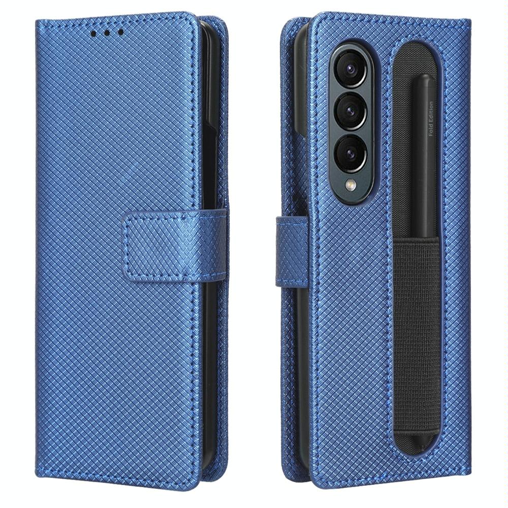 For Samsung Galaxy Z Fold4 5G Textured Leather Phone Case - Blue