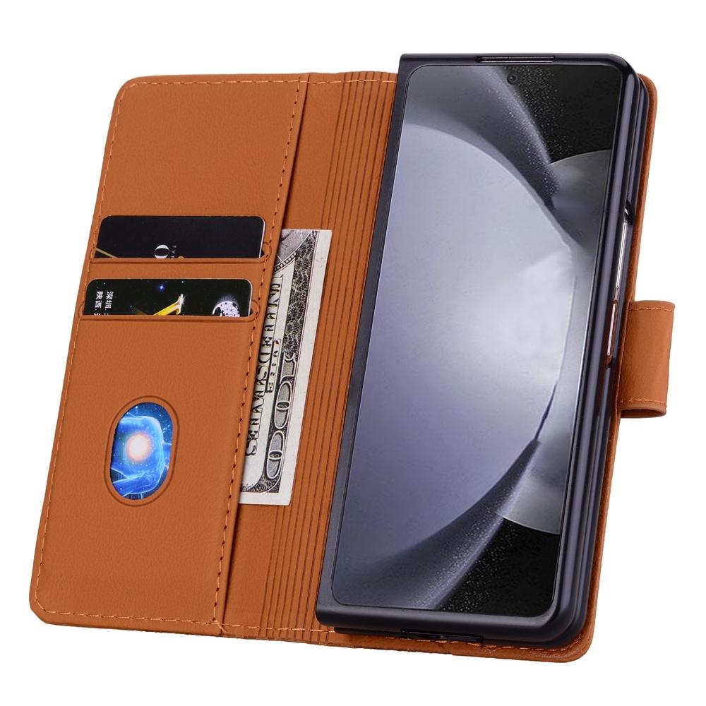 For Samsung Galaxy Z Fold4 5G Leather Phone Case With Diamond Buckle And Lanyard - Wine Red