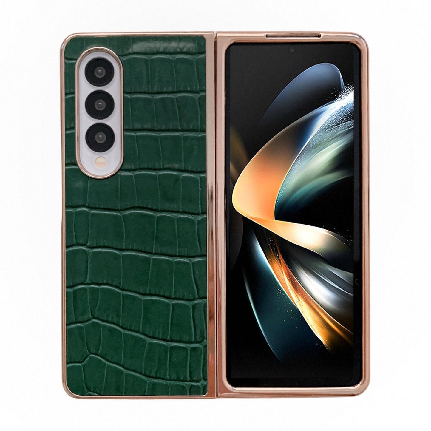 For Samsung Galaxy Z Fold4 5G Crocodile Leather Phone Case - Electroplated - Brown